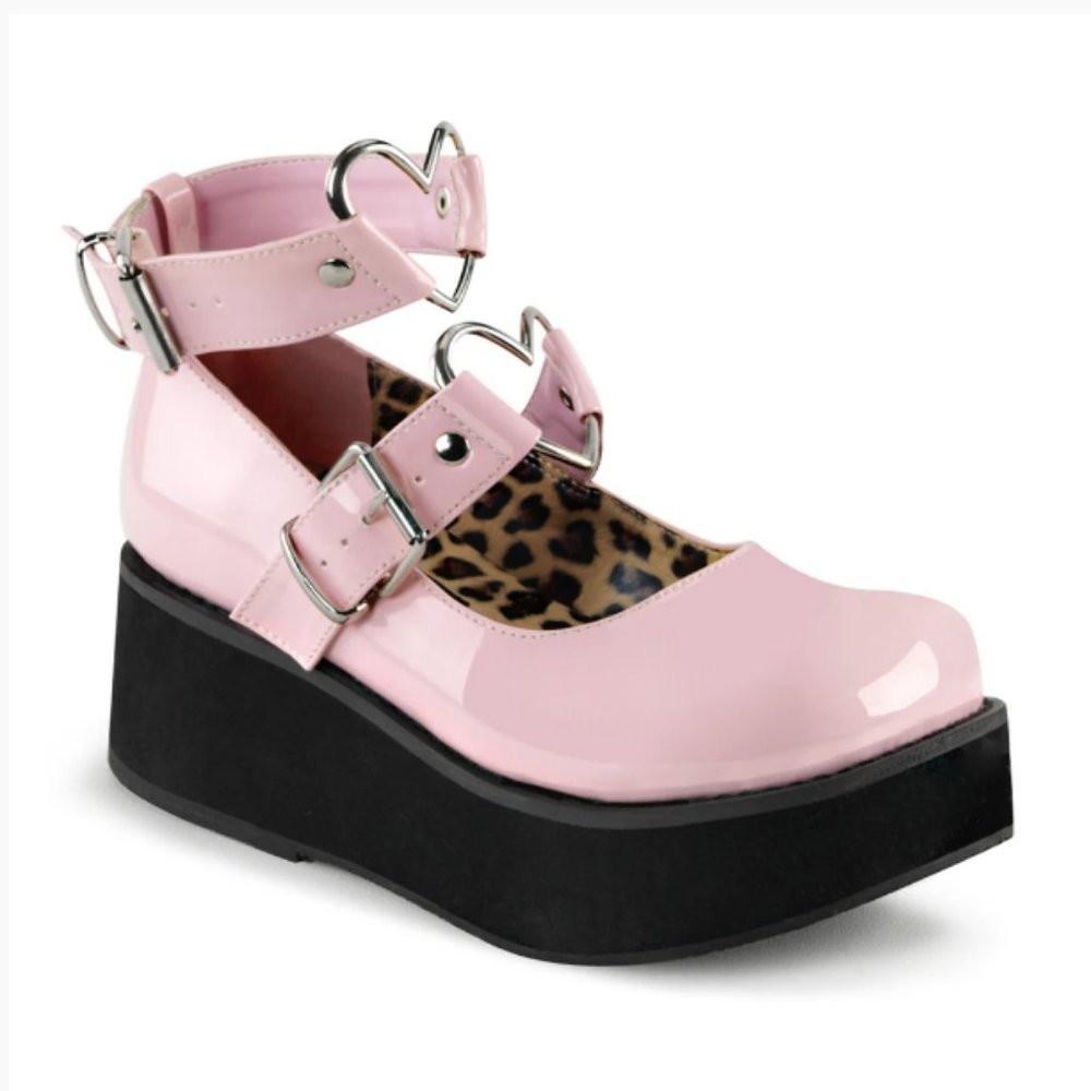 Demonia Sprite-02 Platform Mary Janes in Pink